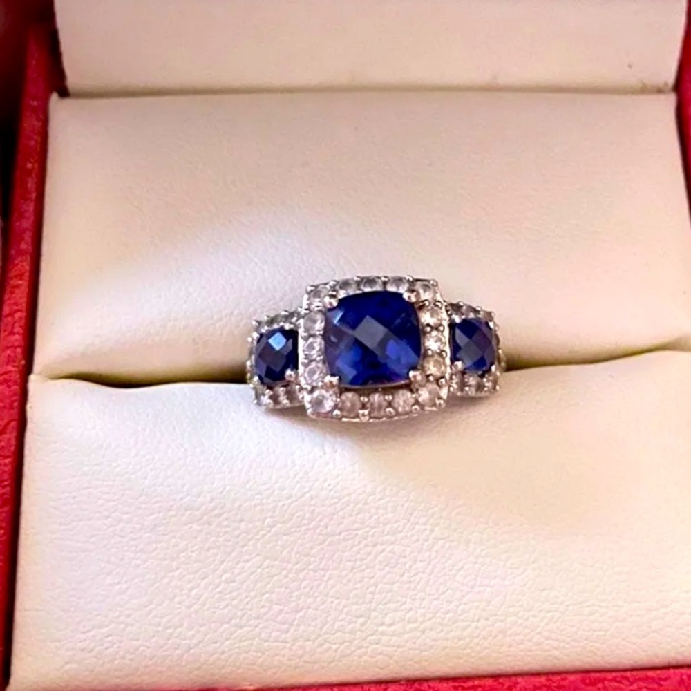 Past, Present, and Future blue sapphire ring